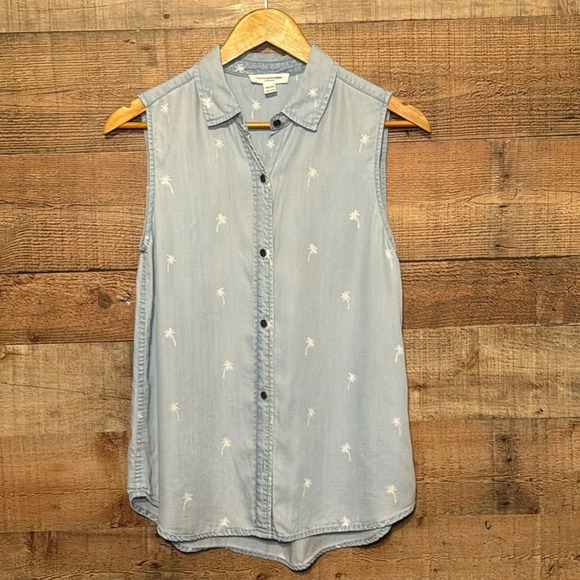 🌻 beachlunchlounge Chambray Palm Tree Print Sleeveless size XS Casual - Picture 1 of 4